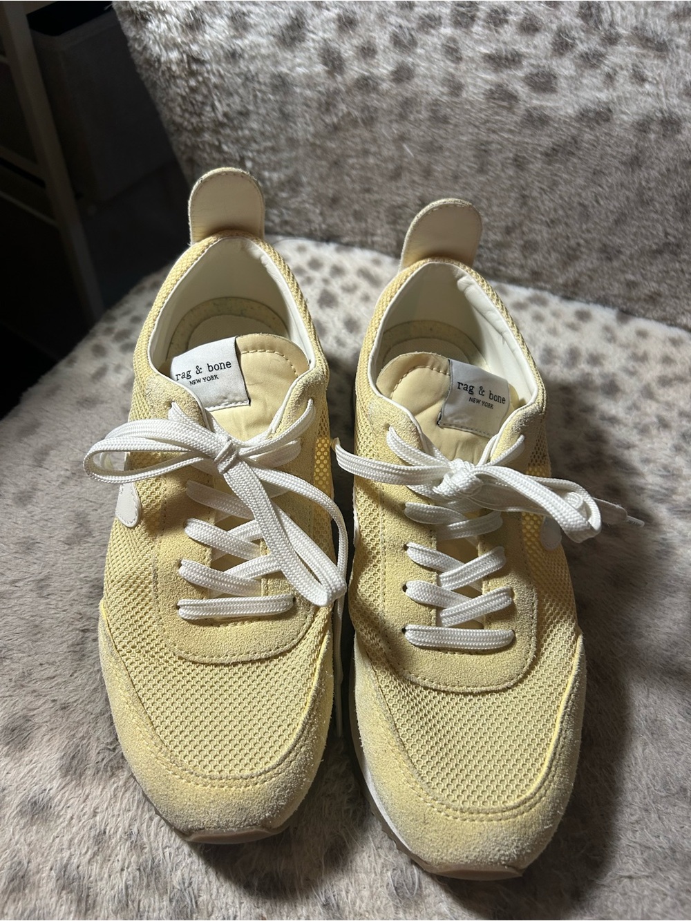 rag & bone Pale Yellow Mesh and Suede Sneakers